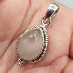 Zilveren hanger druppelvormige Rozenkwarts small