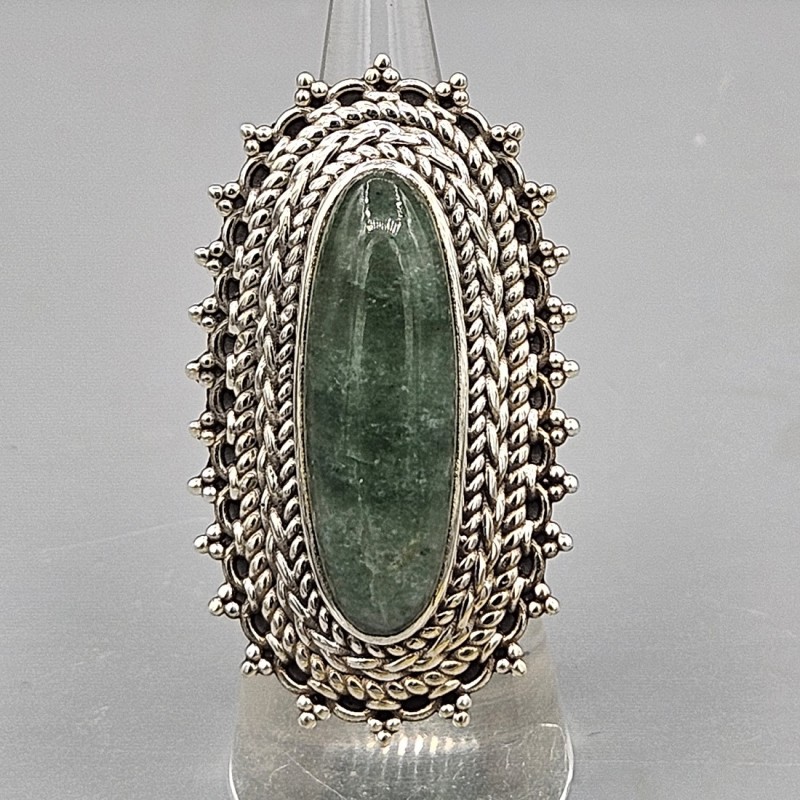 925 Sterling zilveren ring Jade en bewerkte kop verstelbaar