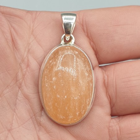 Sterling zilveren hanger met ovale oranje Seleniet