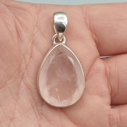 925 Sterling zilveren hanger druppelvormige facet Rozenkwarts