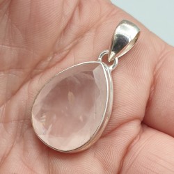 925 Sterling zilveren hanger druppelvormige facet Rozenkwarts