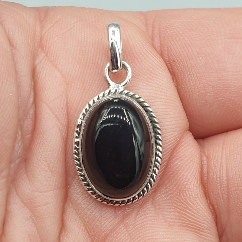 Sterling zilveren hanger ovale zwarte Onyx