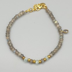 Vergulde armband Labradoriet en Aquamarijn