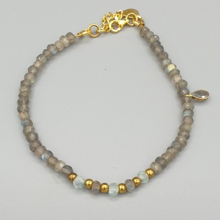 Vergulde armband Labradoriet en Aquamarijn