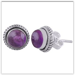 925 Sterling zilveren oorknoppen ronde Amethist