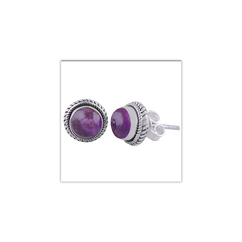 925 Sterling zilveren oorknoppen ronde Amethist