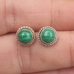 925 Sterling zilveren oorknoppen ronde Malachiet