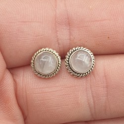 925 Sterling zilveren oorknoppen ronde Rozenkwarts