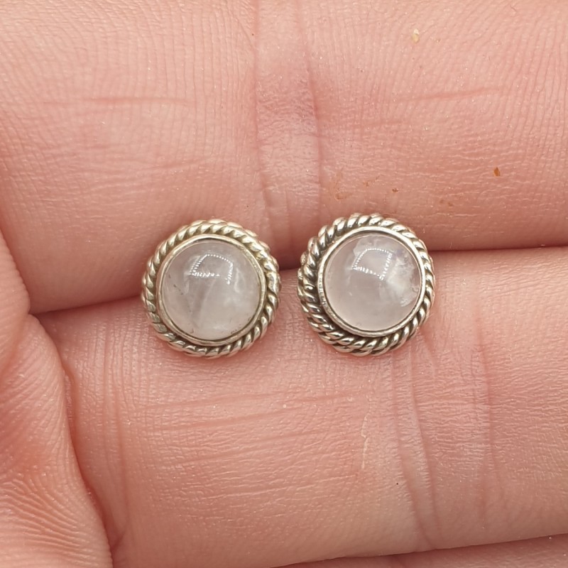 925 Sterling zilveren oorknoppen ronde Rozenkwarts