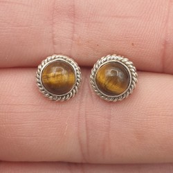 925 Sterling zilveren oorknoppen ronde Tijgeroog