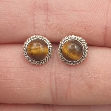 925 Sterling zilveren oorknoppen ronde Tijgeroog