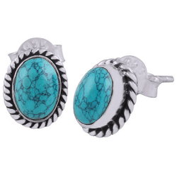 925 Sterling zilveren oorknoppen ovale Turkoois