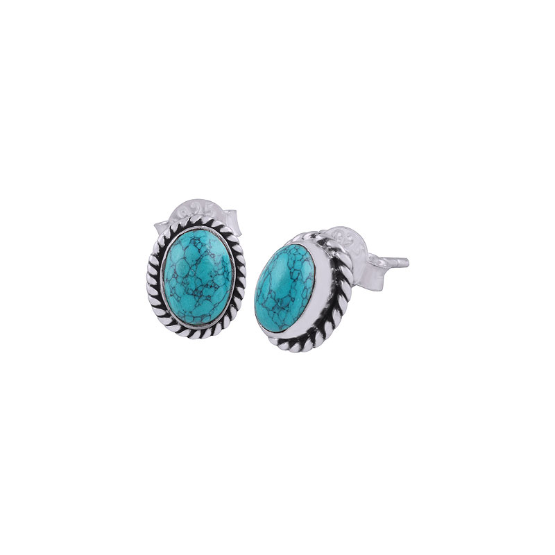 925 Sterling zilveren oorknoppen ovale Turkoois