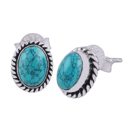 925 Sterling zilveren oorknoppen ovale Turkoois