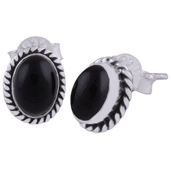 925 Sterling zilveren oorknoppen ovale zwarte Onyx