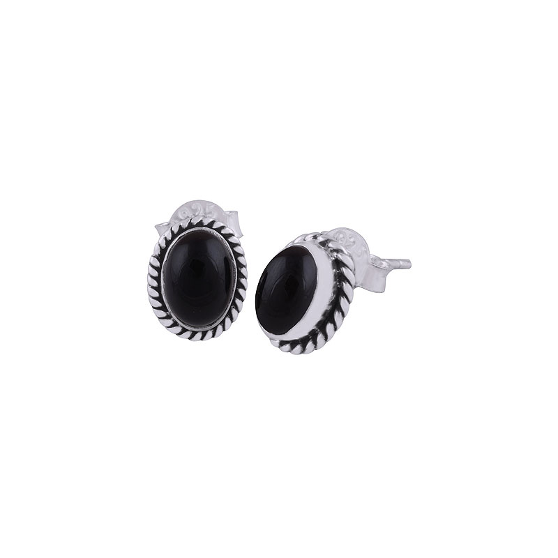 925 Sterling zilveren oorknoppen ovale zwarte Onyx