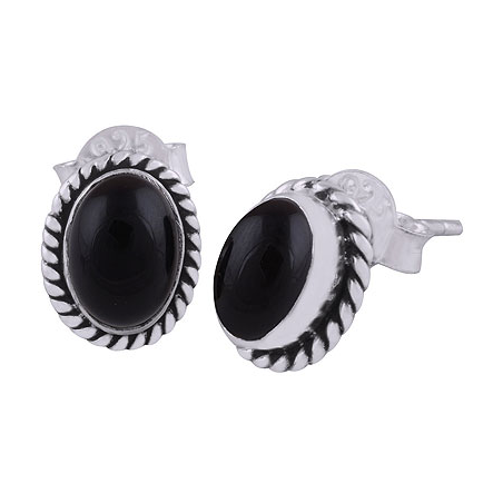 925 Sterling zilveren oorknoppen ovale zwarte Onyx