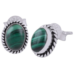 925 Sterling zilveren oorknoppen ovale Malachiet