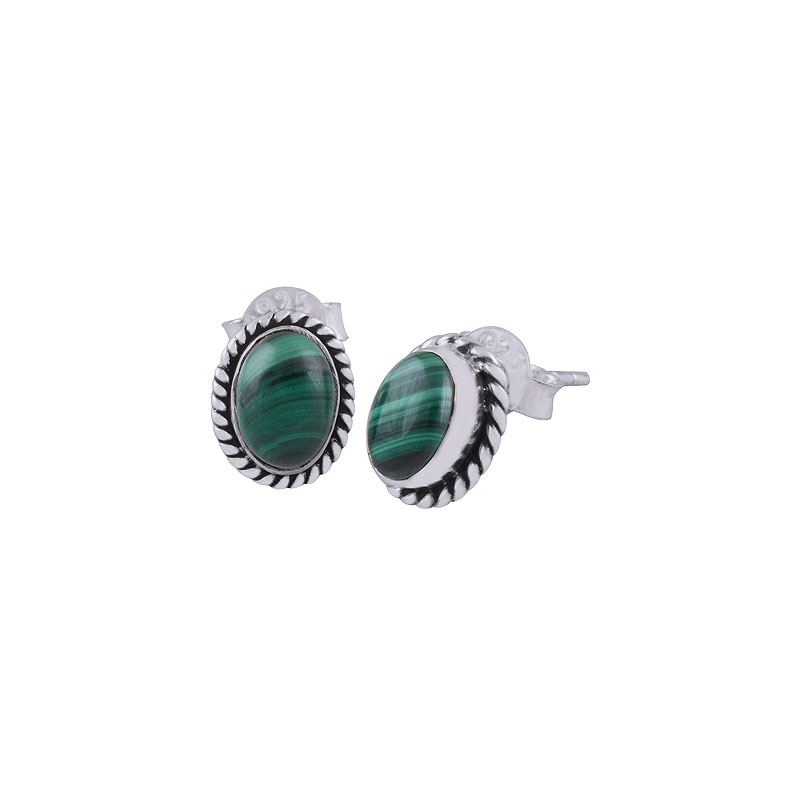 925 Sterling zilveren oorknoppen ovale Malachiet