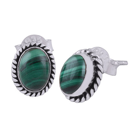 925 Sterling zilveren oorknoppen ovale Malachiet