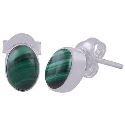 925 Sterling zilveren oorknoppen met ovale Malachiet