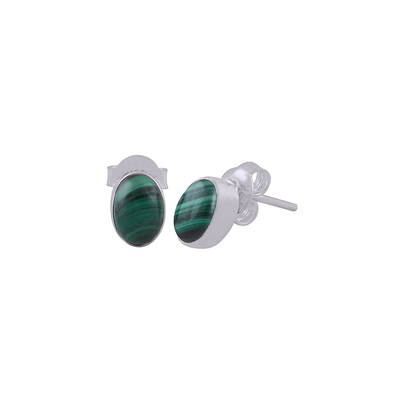 925 Sterling zilveren oorknoppen met ovale Malachiet