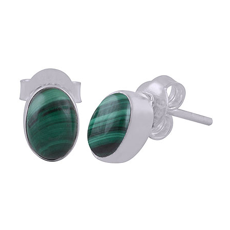 925 Sterling zilveren oorknoppen met ovale Malachiet