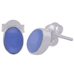 925 Sterling zilveren oorknoppen met ovale Chalcedoon