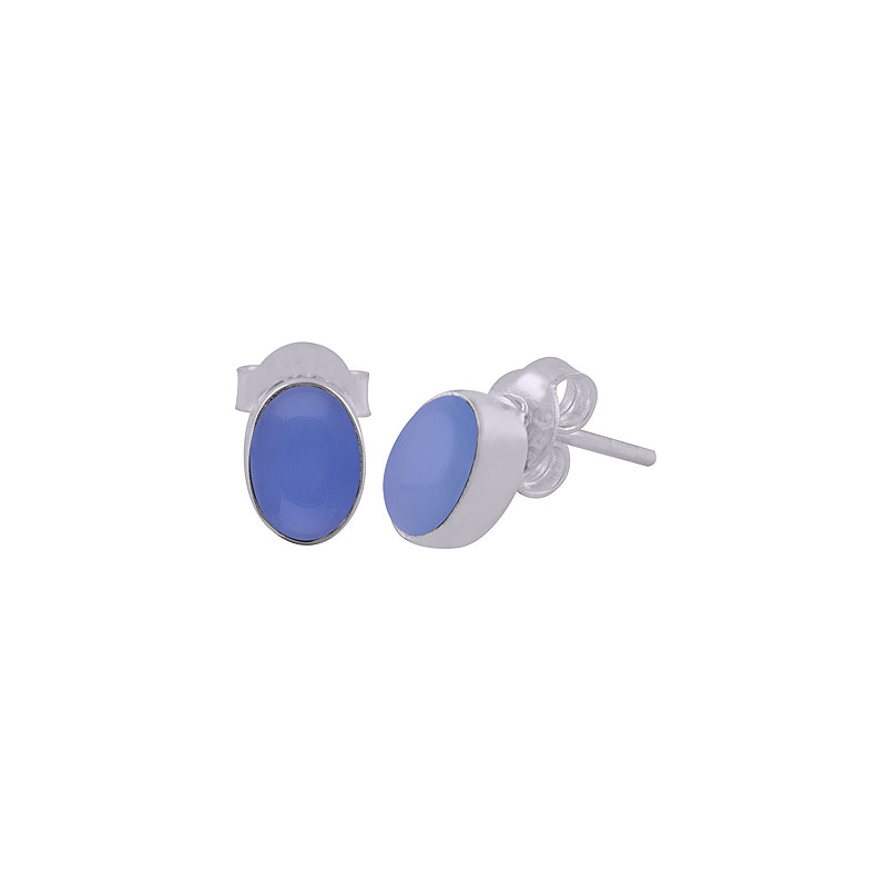 925 Sterling zilveren oorknoppen met ovale Chalcedoon