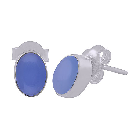 925 Sterling zilveren oorknoppen met ovale Chalcedoon