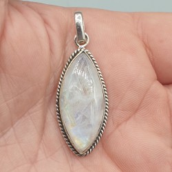 Sterling zilveren hanger met marquise regenboog Maansteen