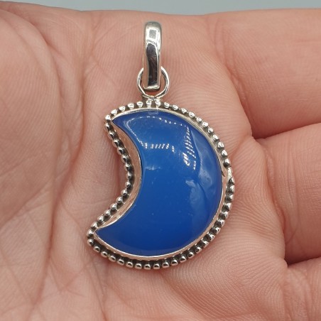 Sterling zilveren halve maan hanger blauw Chalcedoon