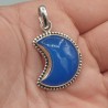 Sterling zilveren halve maan hanger blauw Chalcedoon
