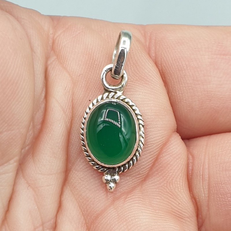 Sterling zilveren hanger met ovale groene Onyx