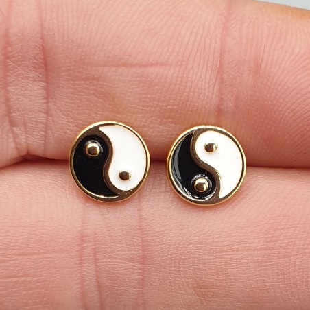 Vergulde Yin & Yang oorknoppen