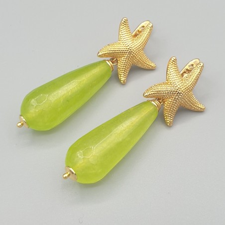 Vergulde oorbellen met lime groene Jade