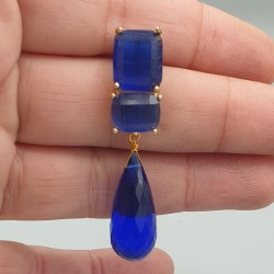 Vergulde oorbellen blauwe quartz en blauwe Kattenoog