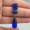 Vergulde oorbellen blauwe quartz en blauwe Kattenoog