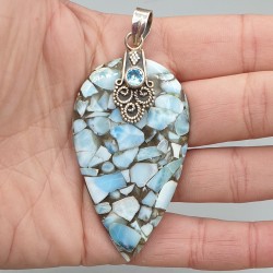 925 Sterling zilveren hanger met Larimar en blauw Topaas