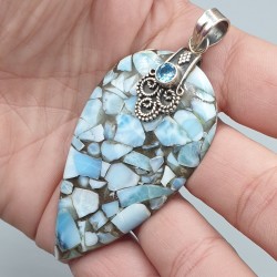 925 Sterling zilveren hanger met Larimar en blauw Topaas