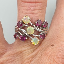 925 Sterling zilveren ring Rhodoliet Granaat en Ethiopische Opaal 17.5 mm