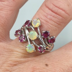 925 Sterling zilveren ring Rhodoliet Granaat en Ethiopische Opaal 17.5 mm