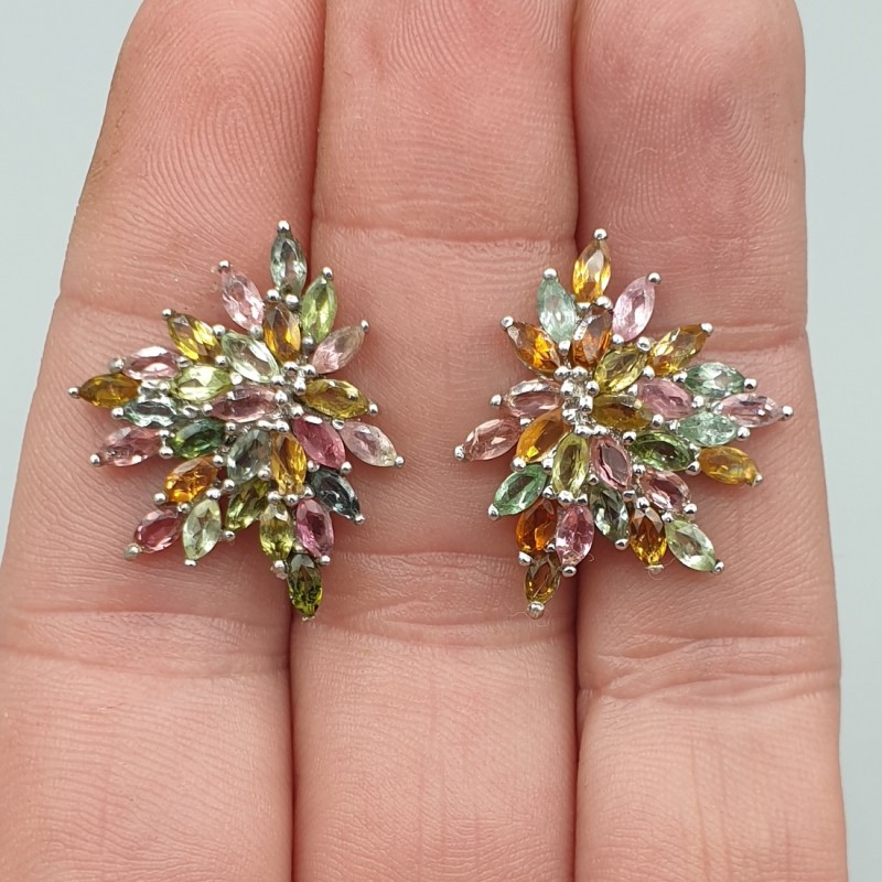 925 Sterling zilveren oorbellen gezet met marquise Toermalijn