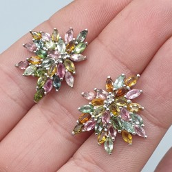 925 Sterling zilveren oorbellen gezet met marquise Toermalijn