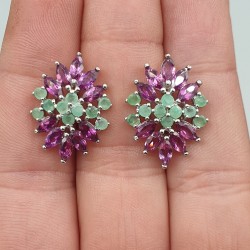 925 Sterling zilveren oorbellen Rhodoliet Granaat en Emerald