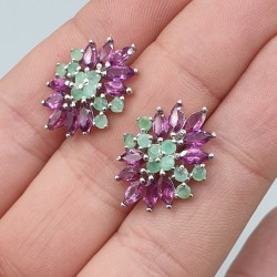 925 Sterling zilveren oorbellen Rhodoliet Granaat en Emerald