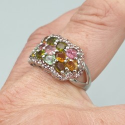925 Sterling zilveren ring met Toermalijn en Saffieren 18.5 mm