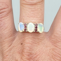 925 Sterling zilveren ring met Opaal en Rhodoliet Granaat 18 mm