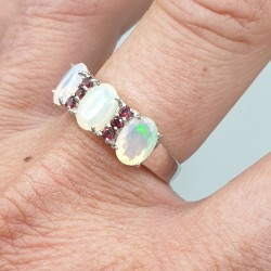 925 Sterling zilveren ring met Opaal en Rhodoliet Granaat 18 mm