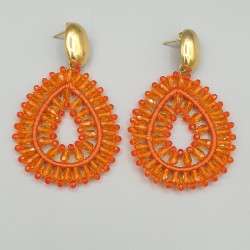 Vergulde oorbellen met oranje druppelvormige hanger